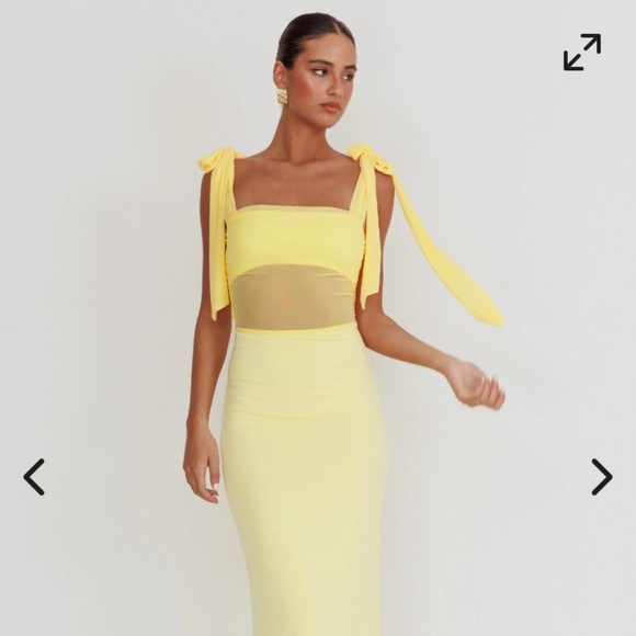 Yellow Meshed Waist Maxi Dress - Picture 1 of 4
